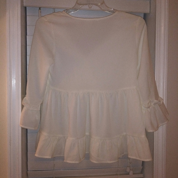 Sugar + Lips White Boho Peasant Top w/ Ruffles - Picture 5 of 10